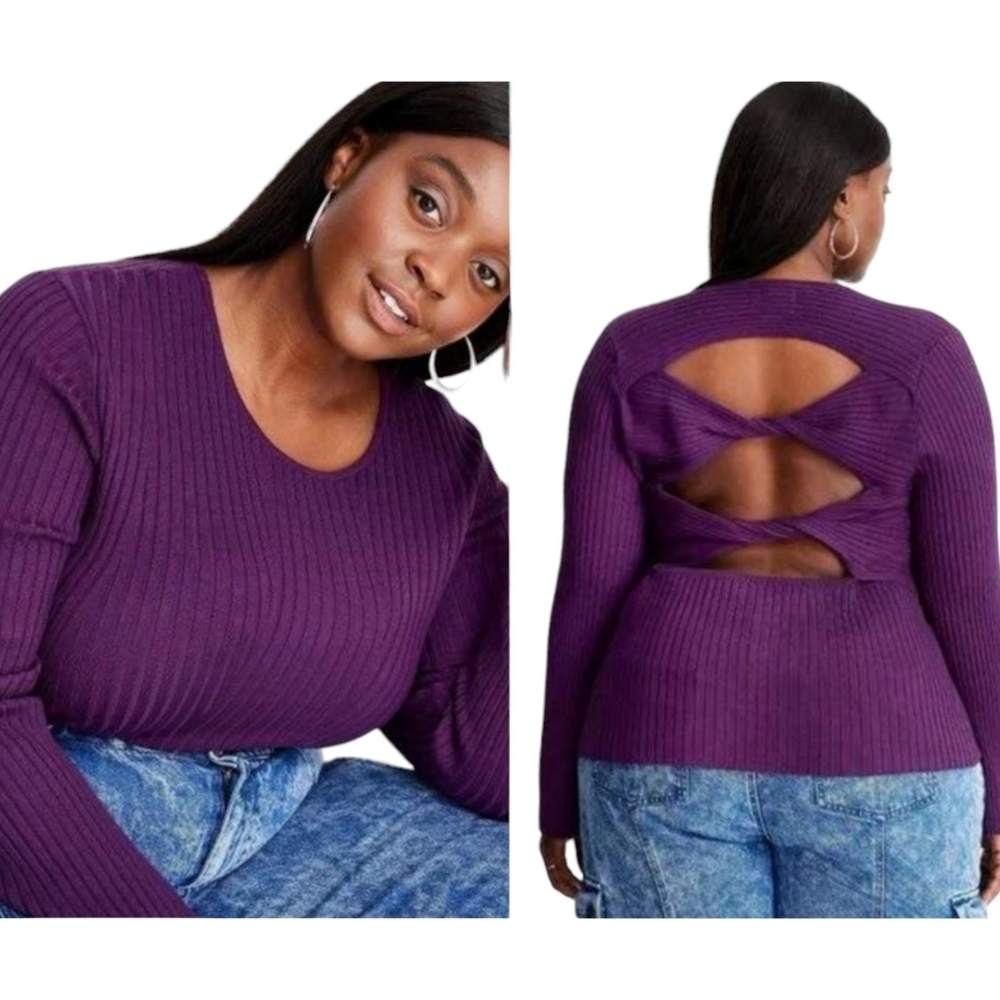Future Collective Cutout Twist back Ribbed Sweater Purple Size 3X